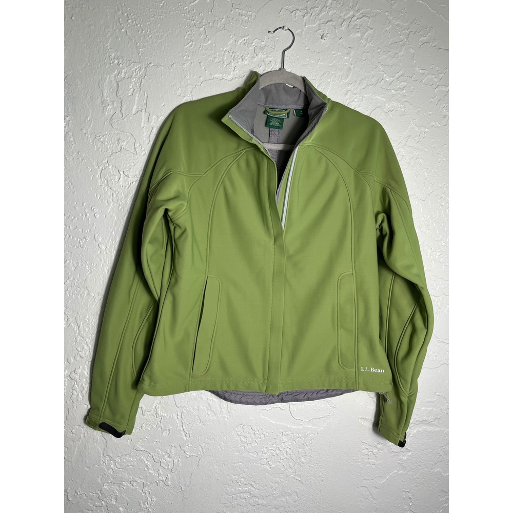 LL Bean Womens Softshell Fleece Lined Jacket Lime Green Full Zip Active M Reg
